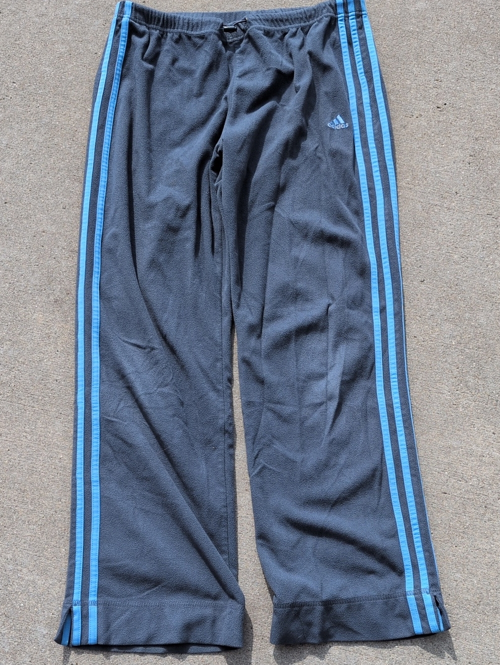 adidas Women's Grey Fleece Sweatpants with Light Blue Stripes